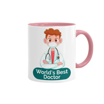 World's Best Doctor, Κούπα χρωματιστή ροζ, κεραμική, 330ml