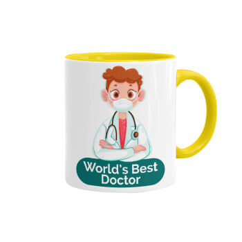 World's Best Doctor, Κούπα χρωματιστή κίτρινη, κεραμική, 330ml