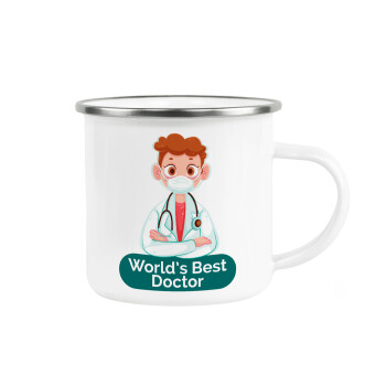 World's Best Doctor, Metallic enamel cup white 360ml