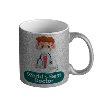 World's Best Doctor, Κούπα Ασημένια Glitter που γυαλίζει, κεραμική, 330ml