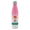 Μεταλλικό παγούρι θερμός Ροζ/Λευκό (Stainless steel), διπλού τοιχώματος, 500ml