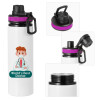 Metallic water bottle with safety lid, 850ml aluminum