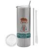 Tumbler stainless steel Silver 600ml, with metal straw & cleaning brush