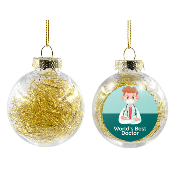 World's Best Doctor, Transparent Christmas tree ball ornament with gold filling 8cm