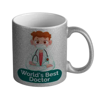 World's Best Doctor, Κούπα Ασημένια Glitter που γυαλίζει, κεραμική, 330ml