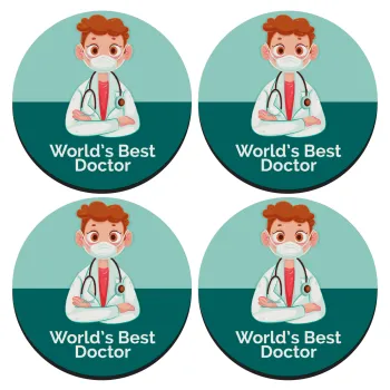 World's Best Doctor, SET of 4 round wooden coasters (9cm)