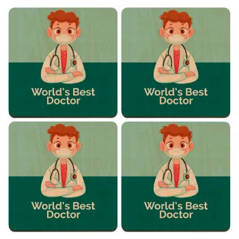 World's Best Doctor, ΣΕΤ x4 Σουβέρ ξύλινα τετράγωνα plywood (9cm)
