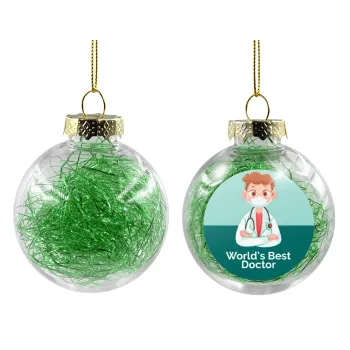 World's Best Doctor, Transparent Christmas tree ball ornament with green filling 8cm