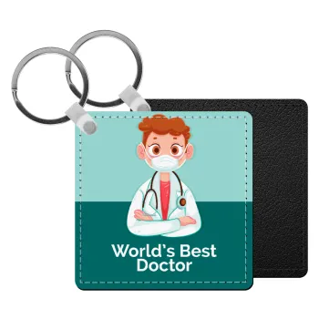 World's Best Doctor, Μπρελόκ Δερματίνη, τετράγωνο ΜΑΥΡΟ (5x5cm)