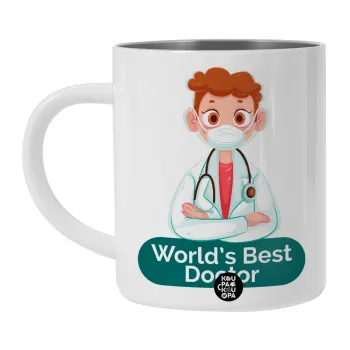 World's Best Doctor, Λευκή Ανοξείδωτη Μεταλλική Κούπα 450ml - Διπλού Τοιχώματος 