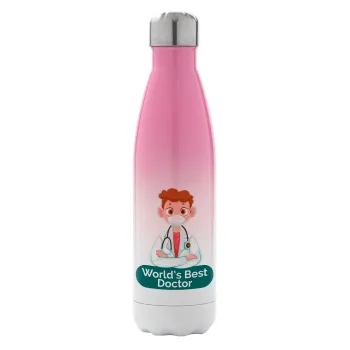 World's Best Doctor, Metal mug thermos Pink/White (Stainless steel), double wall, 500ml