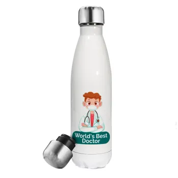 World's Best Doctor, Μεταλλικό παγούρι θερμός Λευκό (Stainless steel), διπλού τοιχώματος, 500ml