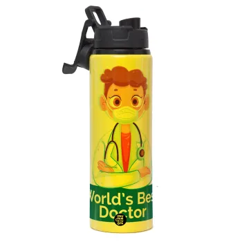 World's Best Doctor, Μεταλλικό παγούρι νερού με καπάκι ασφαλείας, αλουμινίου 850ml
