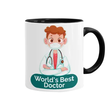 World's Best Doctor, Κούπα χρωματιστή μαύρη, κεραμική, 330ml