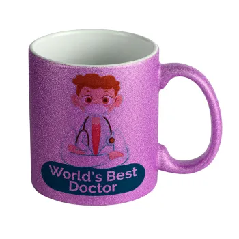 World's Best Doctor, Κούπα Μωβ Glitter που γυαλίζει, κεραμική, 330ml