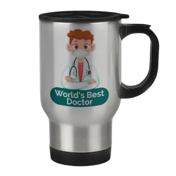World's Best Doctor, Κούπα ταξιδιού ανοξείδωτη με καπάκι, διπλού τοιχώματος (θερμό) 450ml
