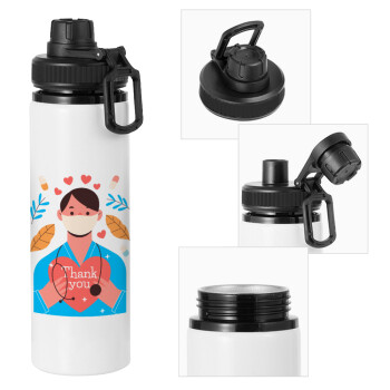 Doctor Thanks You, Metal water bottle with safety cap, aluminum 850ml