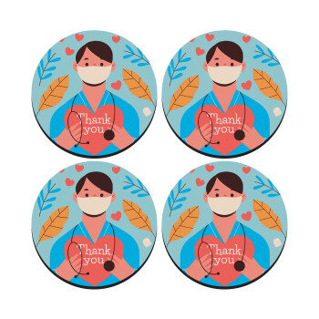 Doctor Thanks You, SET of 4 round wooden coasters (9cm)