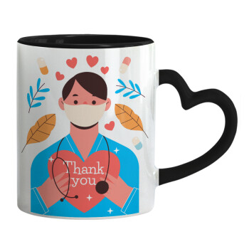 Doctor Thanks You, Mug heart black handle, ceramic, 330ml