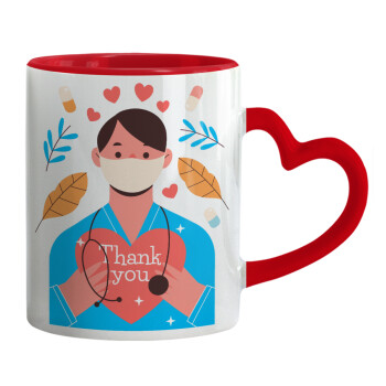 Doctor Thanks You, Mug heart red handle, ceramic, 330ml