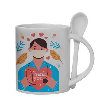Doctor Thanks You, Ceramic coffee mug with Spoon, 330ml (1pcs)
