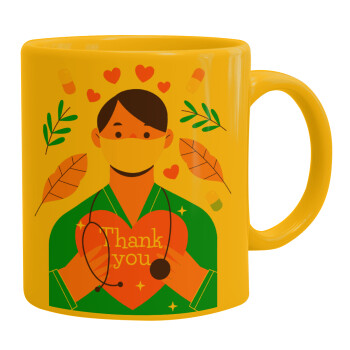 Doctor Thanks You, Ceramic coffee mug yellow, 330ml (1pcs)