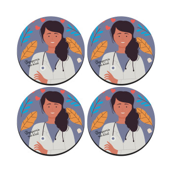Doctor Thanks You, SET of 4 round wooden coasters (9cm)