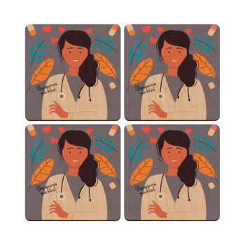 Doctor Thanks You, ΣΕΤ x4 Σουβέρ ξύλινα τετράγωνα plywood (9cm)