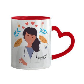 Doctor Thanks You, Mug heart red handle, ceramic, 330ml