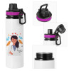Metallic water bottle with safety lid, 850ml aluminum