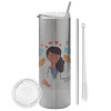 Tumbler stainless steel Silver 600ml, with metal straw & cleaning brush