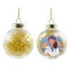 Transparent Christmas tree ball ornament with gold filling 8cm