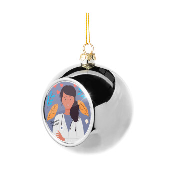 Ευχαριστώ για όλα γιατρέ, Στολίδι Χριστουγεννιάτικη μπάλα δένδρου Ασημένια 8cm