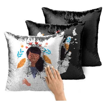 Ευχαριστώ για όλα γιατρέ, Μαξιλάρι καναπέ Μαγικό Μαύρο με πούλιες 40x40cm περιέχεται το γέμισμα