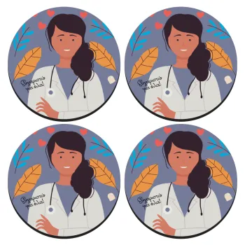 Doctor Thanks You, SET of 4 round wooden coasters (9cm)
