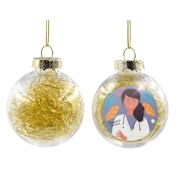 Doctor Thanks You, Transparent Christmas tree ball ornament with gold filling 8cm