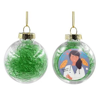 Doctor Thanks You, Transparent Christmas tree ball ornament with green filling 8cm