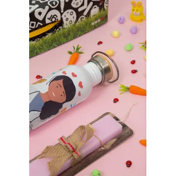 Ευχαριστώ για όλα γιατρέ, Πασχαλινή Λαμπάδα με παγούρι μεταλλικό (620ml, stainless steel) & κερί αρωματικό πλακέ (30cm) (ΡΟΖ)