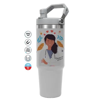 Doctor Thanks You, GREY color, 890ml (30oz) stainless Steel Tumbler with Handle