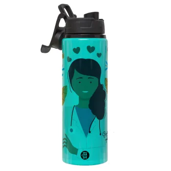 Ευχαριστώ για όλα γιατρέ, Μεταλλικό παγούρι νερού με καπάκι ασφαλείας, αλουμινίου 850ml