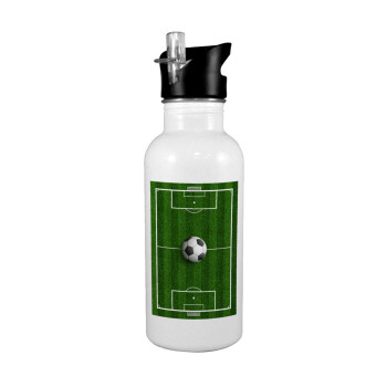 Soccer field, Γήπεδο ποδοσφαίρου, White water bottle with straw, stainless steel 600ml