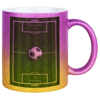 Soccer field, Γήπεδο ποδοσφαίρου, Κούπα Χρυσή/Ροζ Glitter, κεραμική, 330ml