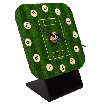 Soccer field, Γήπεδο ποδοσφαίρου, Quartz Table clock in natural wood (10cm)