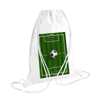 Soccer field, Γήπεδο ποδοσφαίρου, Τσάντα πλάτης πουγκί GYMBAG λευκή (28x40cm)