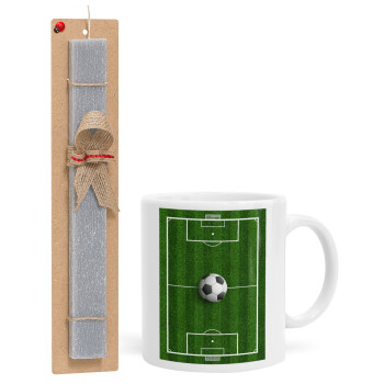 Soccer field, Γήπεδο ποδοσφαίρου, Easter Set, Ceramic Cup (330ml) & Easter aromatic flat candle (30cm) (GRAY)
