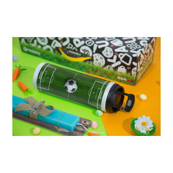 Soccer field, Γήπεδο ποδοσφαίρου, Easter candle,Travel Tumbler 2 Lids, with metal straw & cleaning brush & aromatic flat candle (30cm) (BLUE)