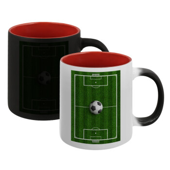 Soccer field, Γήπεδο ποδοσφαίρου, Κούπα Μαγική εσωτερικό κόκκινο, κεραμική, 330ml που αλλάζει χρώμα με το ζεστό ρόφημα