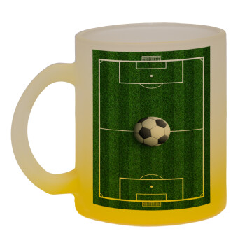Soccer field, Γήπεδο ποδοσφαίρου, Κούπα γυάλινη δίχρωμη με βάση το κίτρινο ματ, 330ml