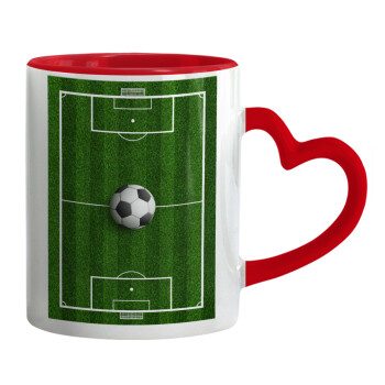 Soccer field, Γήπεδο ποδοσφαίρου, Mug heart red handle, ceramic, 330ml