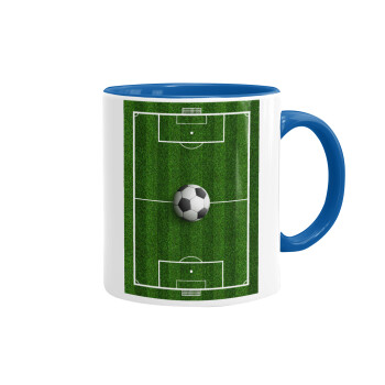 Soccer field, Γήπεδο ποδοσφαίρου, Mug colored blue, ceramic, 330ml